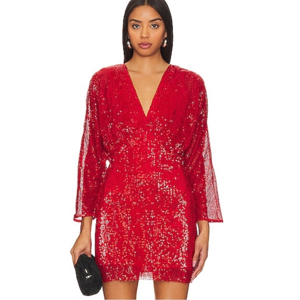 ASTR Devika Sequin Mini Dress Red Size Small Backless Colorful Party Holiday